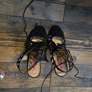 Betsey Johnson Black Heels with Criss-Cross Design